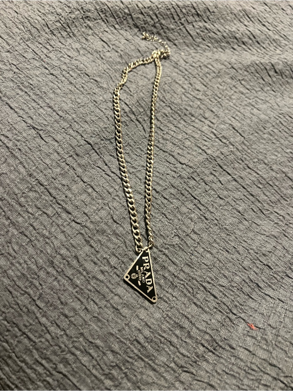 Repurposed Prada Black Triangle Logo Pendant Necklace